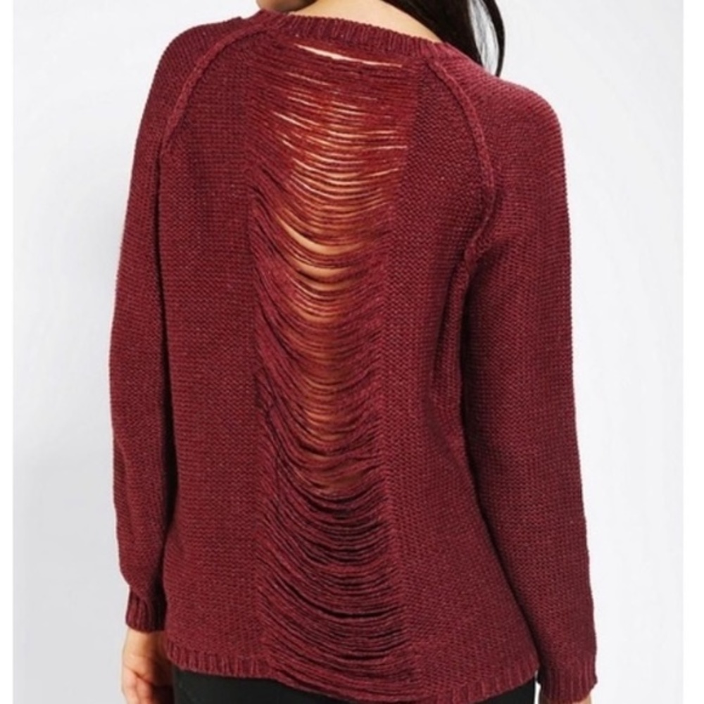 ANTHROPOLOGIE | Cupcakes and Cashmere Sweater Frayed Back Cut Out Wool Blend XS